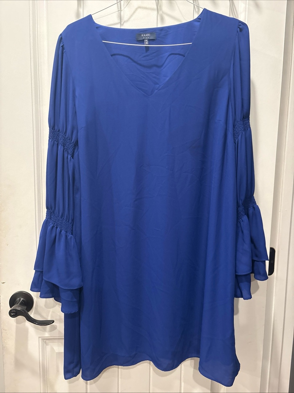Royal Blue V-Neck Ruffle Sleeve Tunic/shift dress by Kaari